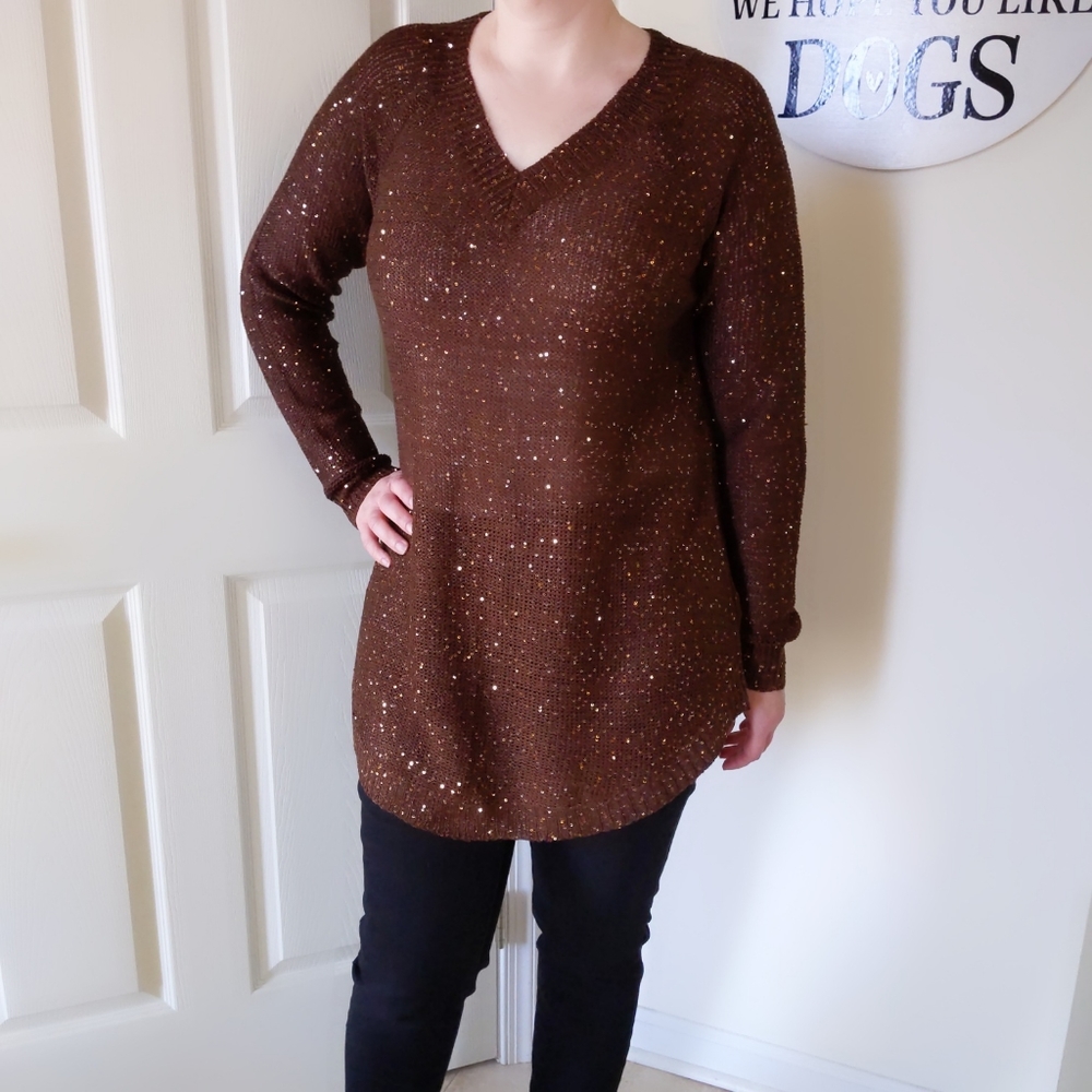 EUC Soft Surroundings Brown Sequined Sweater Small